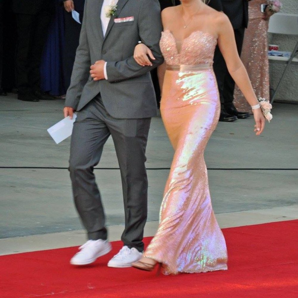 Sequin Prom Dress in Holographic Salmon